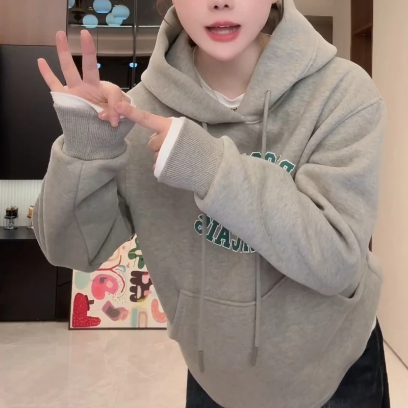 冬季新款印花连帽抽绳字母口袋韩系大版卫衣LK2507880