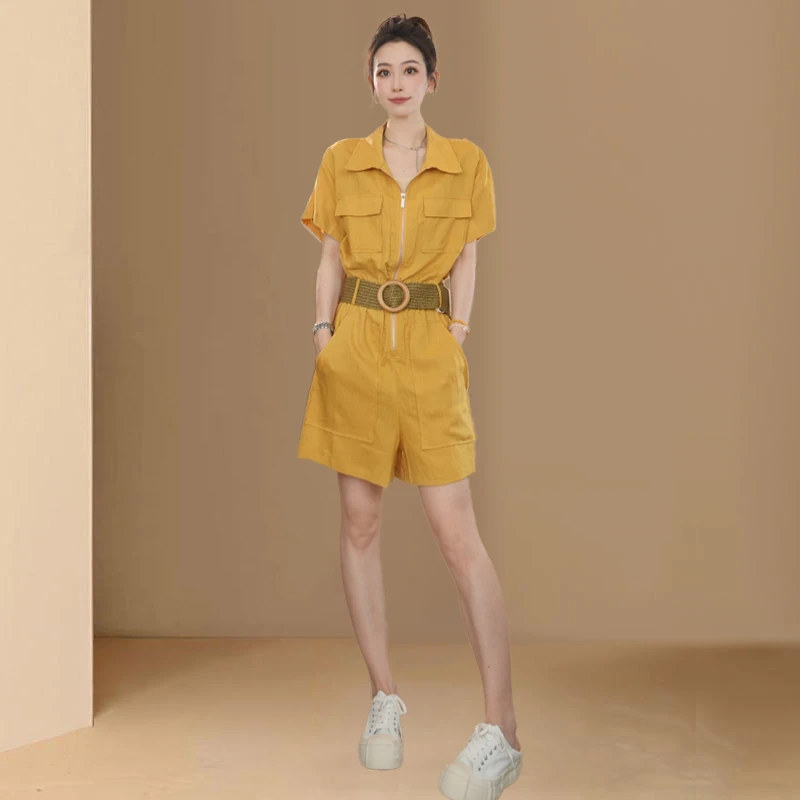 高级感休闲工装连体裤女2025年夏季新款气质时尚百搭显瘦短裤子潮