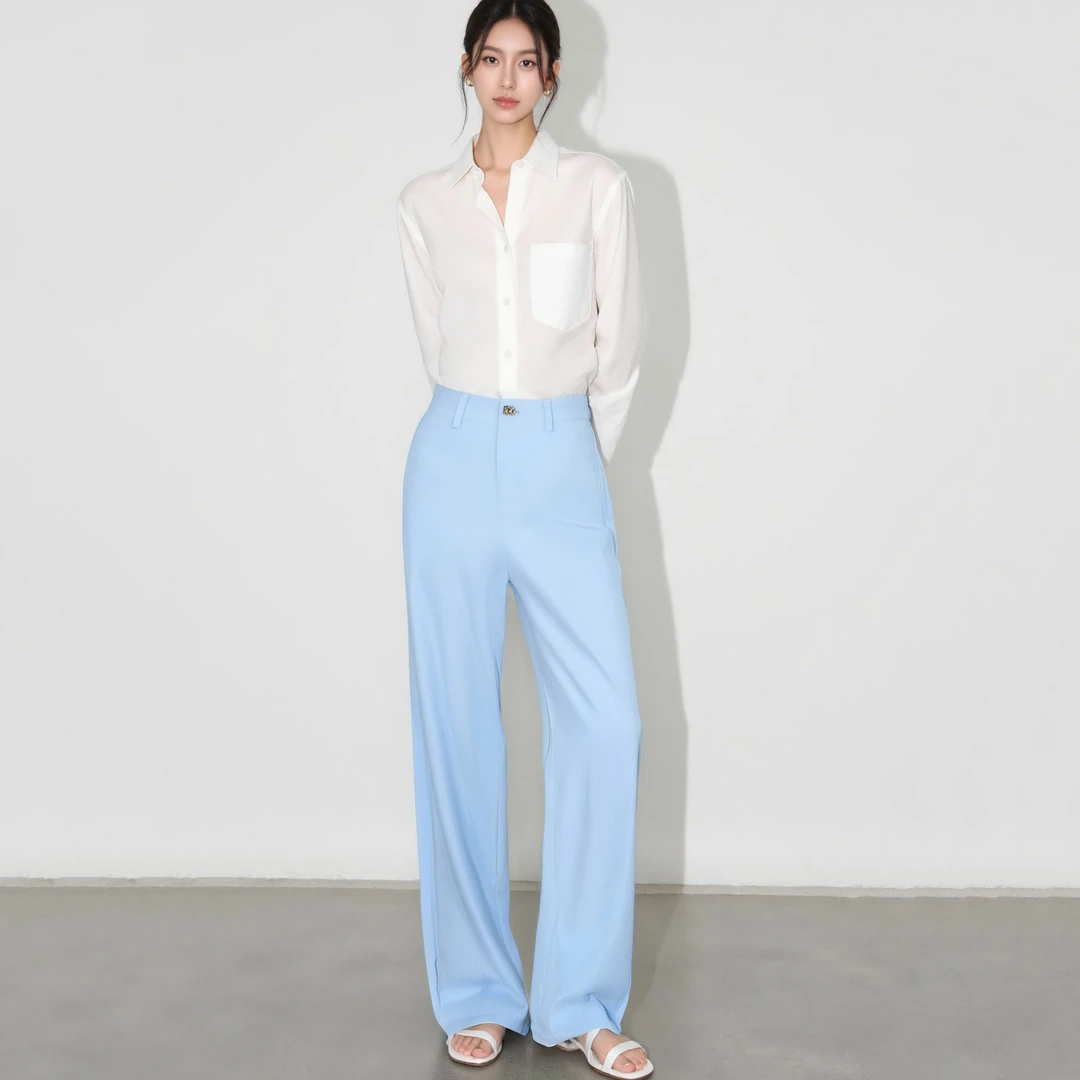 爆款高腰垂感休闲直筒裤女夏季显瘦多巴胺百搭休闲长裤HBZC622210