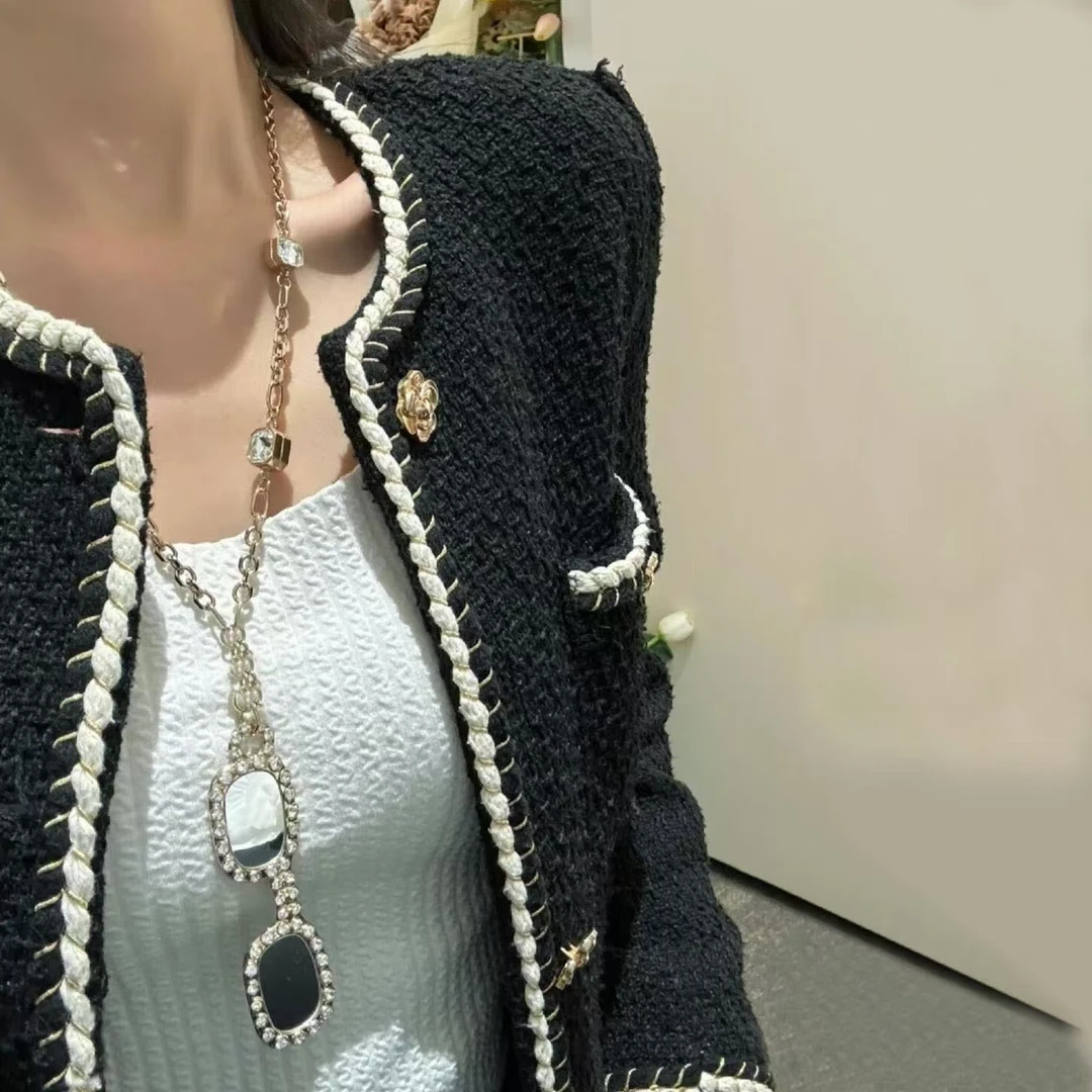 钛钢吊坠 中古项链小香风黑眼镜造型毛衣链