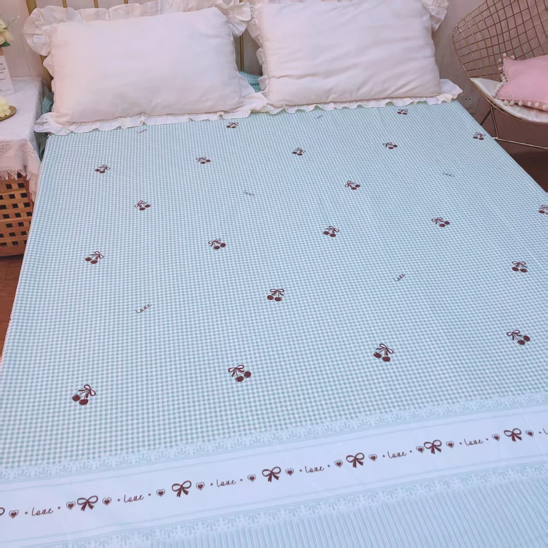 2.5米床单 正宗山东大帆布 细纱四股原棉粗布 吸汗透气【蕾丝绿格】