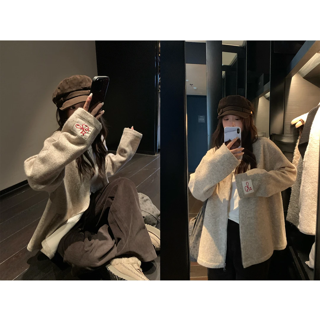 HEYGRIL黑哥 日落旧金山 韩版宽松休闲百搭V领外套女开衫上衣