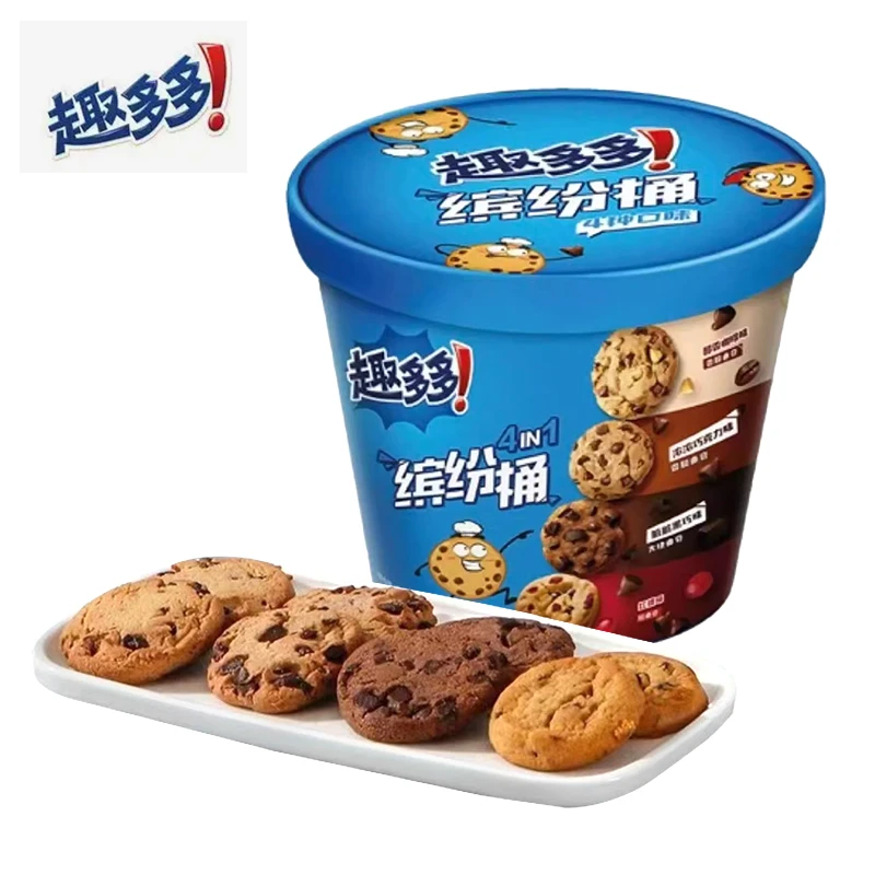 Chips Ahoy!/趣多多456g缤纷桶香浓巧克力味红提脏脏黑香脆曲奇饼