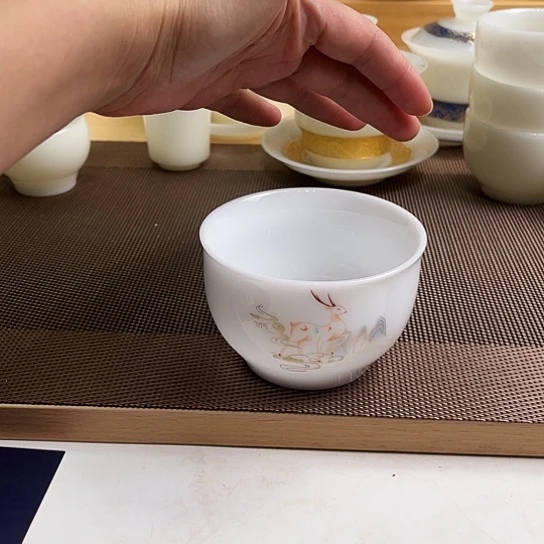 瓷片冰种玉瓷福鹿主人杯150cc