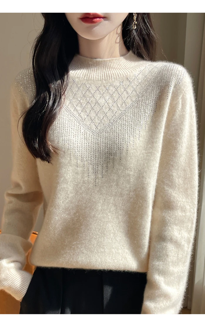 ZHANGLIXI设计师款100% 纯羊毛一线成衣烫钻DMR405