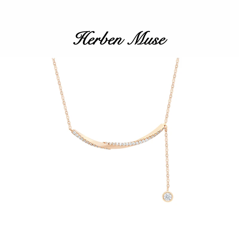 HERBEN MUSE 合金项链 轻奢镶钻排钻金色小众设计微笑笑脸项链