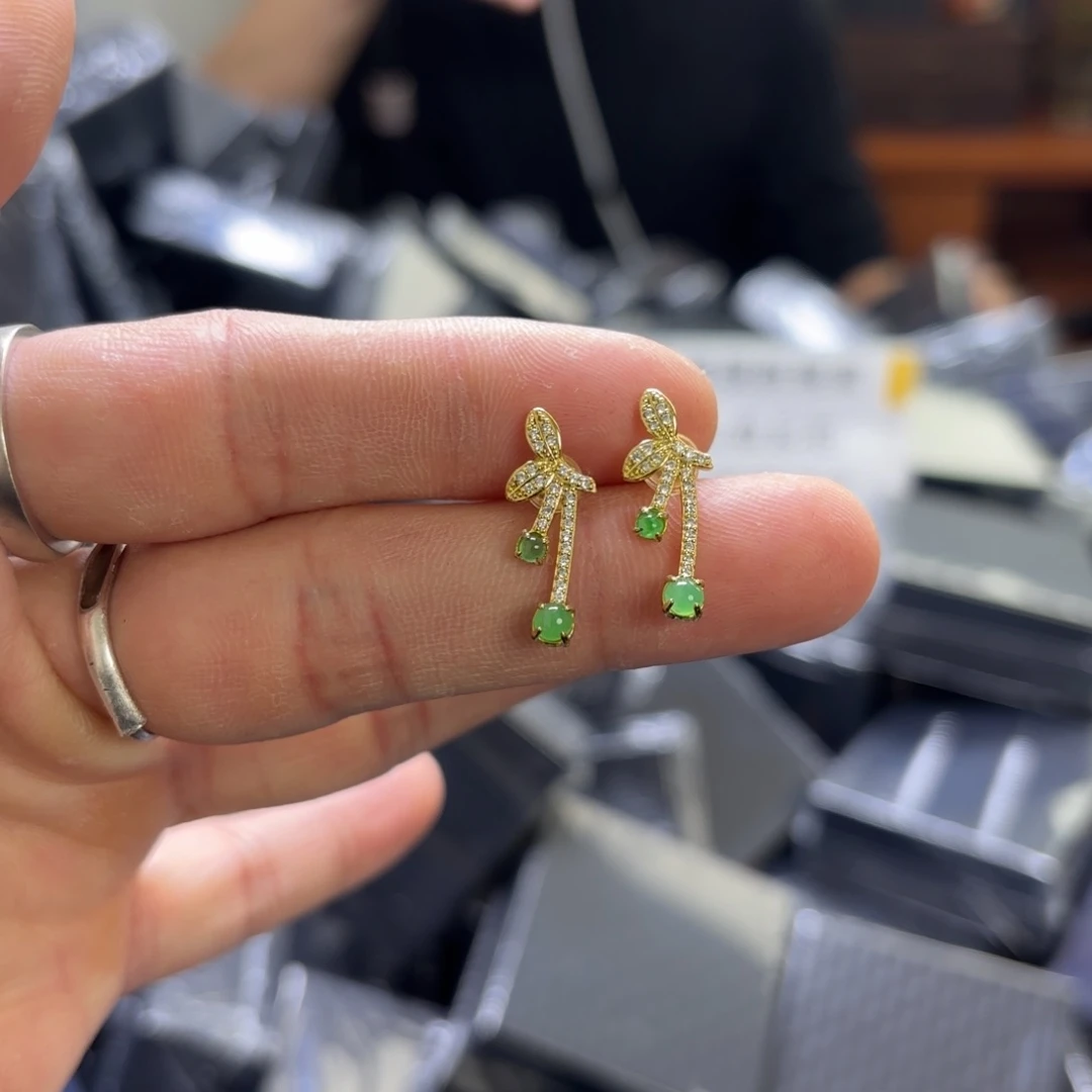 翡翠戒指银S925镀金镶嵌