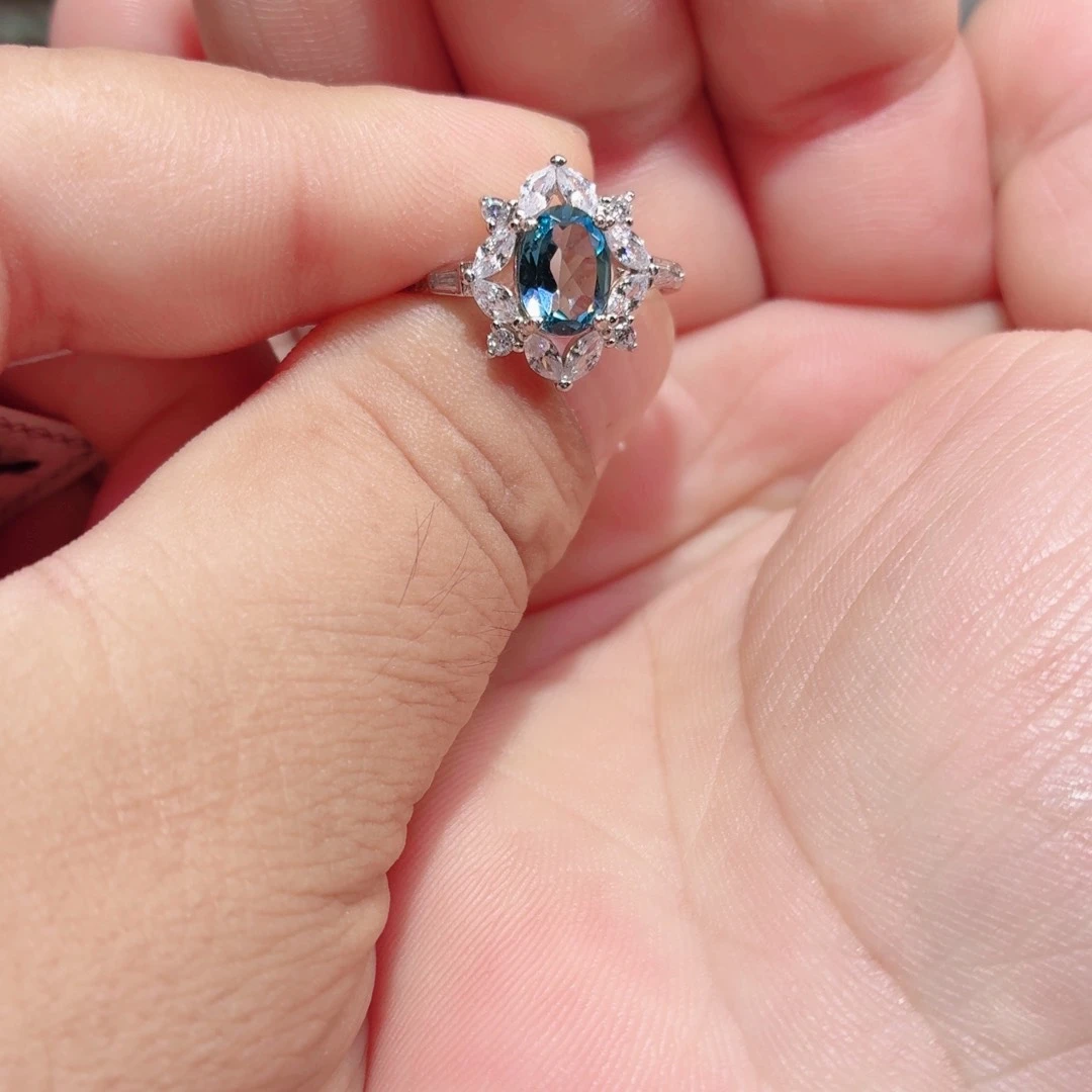 托帕石戒指银S925镶嵌国首质检