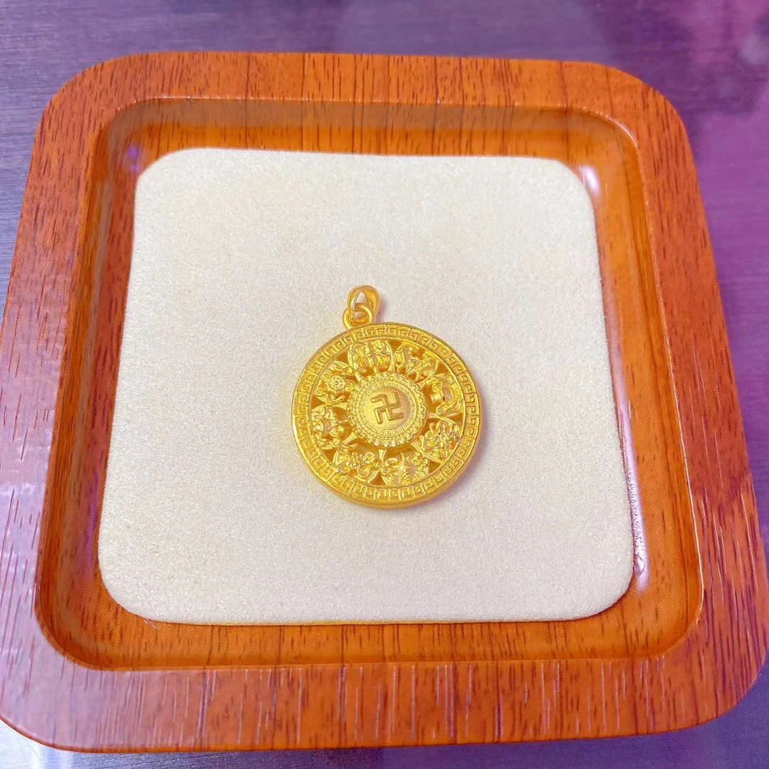 足金999   经典百搭3D八宝罗盘吊坠