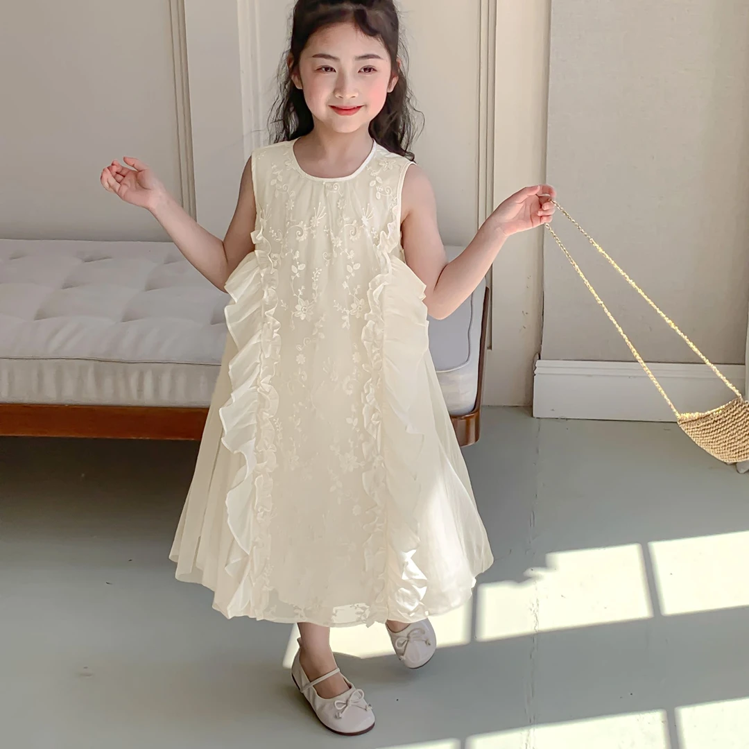 女童夏装新款连衣裙2025女孩夏季洋气公主裙女宝宝无袖裙子Q0916