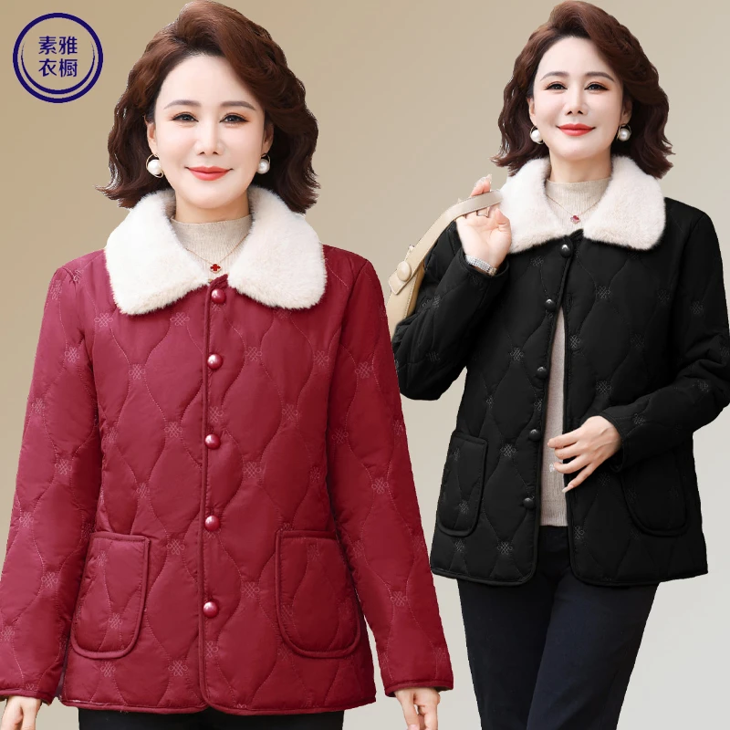 秋冬季新款棉衣外套纯色轻薄小个子中老年棉服奶奶棉袄女妈妈女装