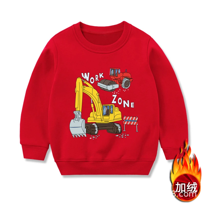 儿童圆领卫衣男童宝宝秋冬新款加绒卡通挖机潮流休闲外穿上衣现货