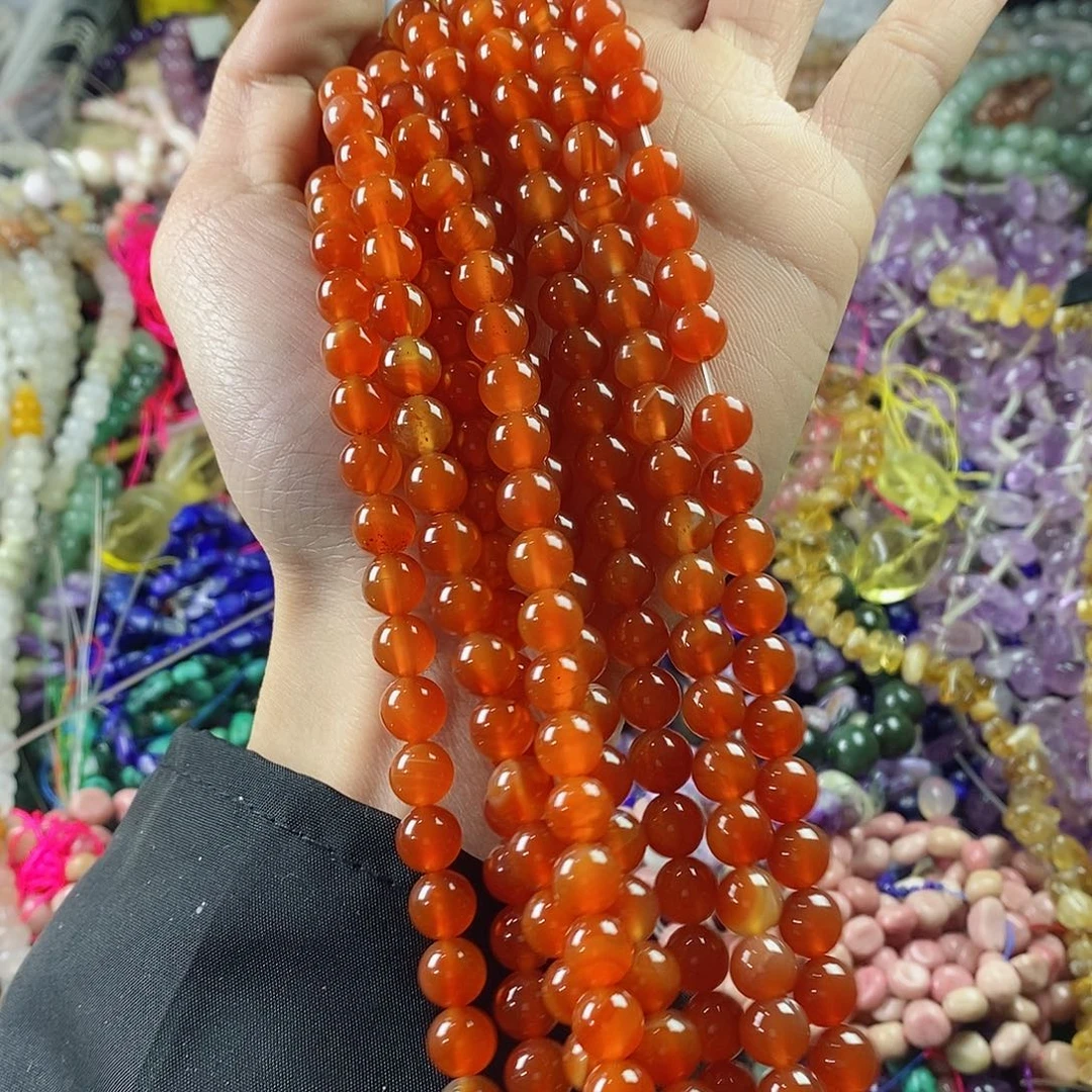 玛瑙/玉髓珠宝半成品未镶嵌一条天然8mm红玛瑙圆珠A级