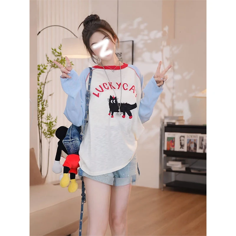 日系休闲慵懒风防晒罩衫女2025夏季新款设计感宽松套头圆领打底衫