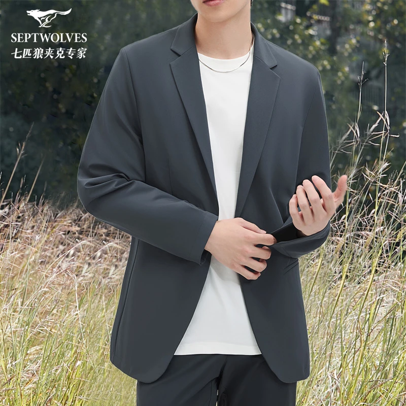 【高弹防晒可机洗西服】七匹狼25年春季新品男士商务休闲便西薄夹克