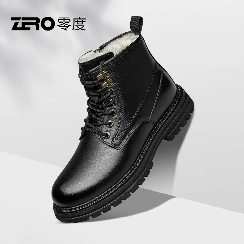 ZRO零度真羊毛皮毛一体马丁靴男冬季加绒加厚保暖抗寒棉靴35712