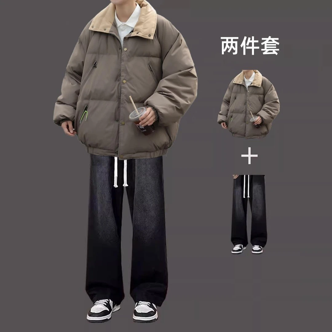 冬季棉衣复古翻领休闲外套男女款潮牌宽松情侣加厚棉袄棉服三件套
