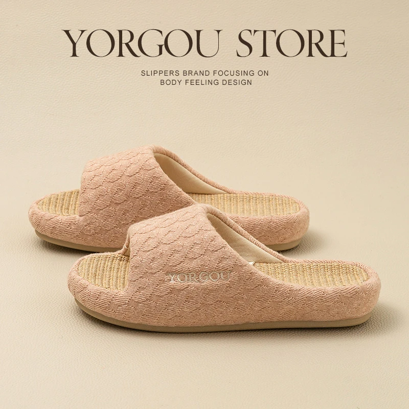 远港居家棉布亚麻拖鞋男女夏天室内防滑软底吸汗棉麻春秋四季情侣