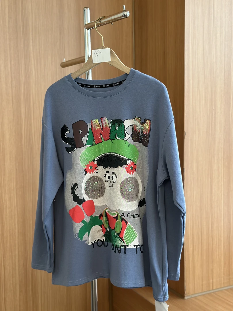 1037蓝色两朵花女孩t休闲百搭T恤