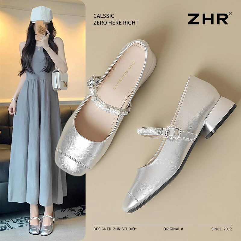 浅口单鞋新款鞋子女款爆款2025法式粗跟软底配裙子千金鞋子名媛风