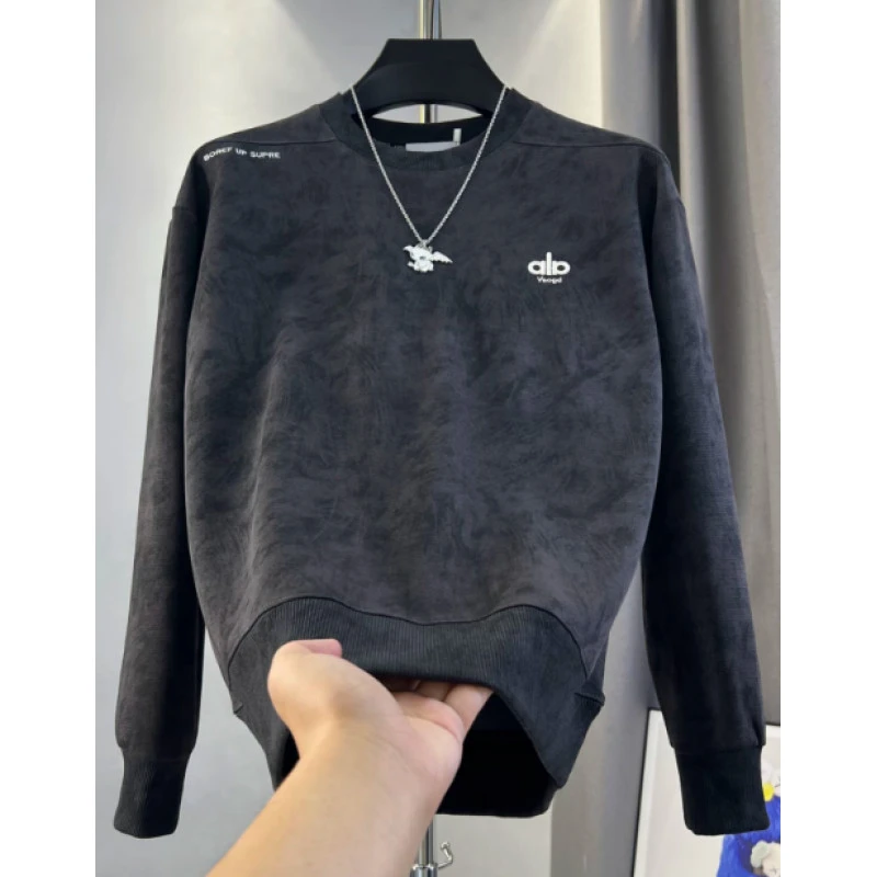 男士2025秋季简约字母刺绣爆款男休闲扎染新款长袖拼接圆领卫衣