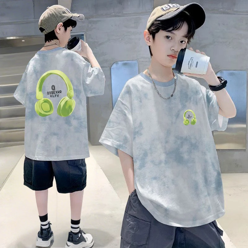 【夏季上新】儿童夏季纯棉扎染男孩T恤男童宽松上衣痞帅夏装酷