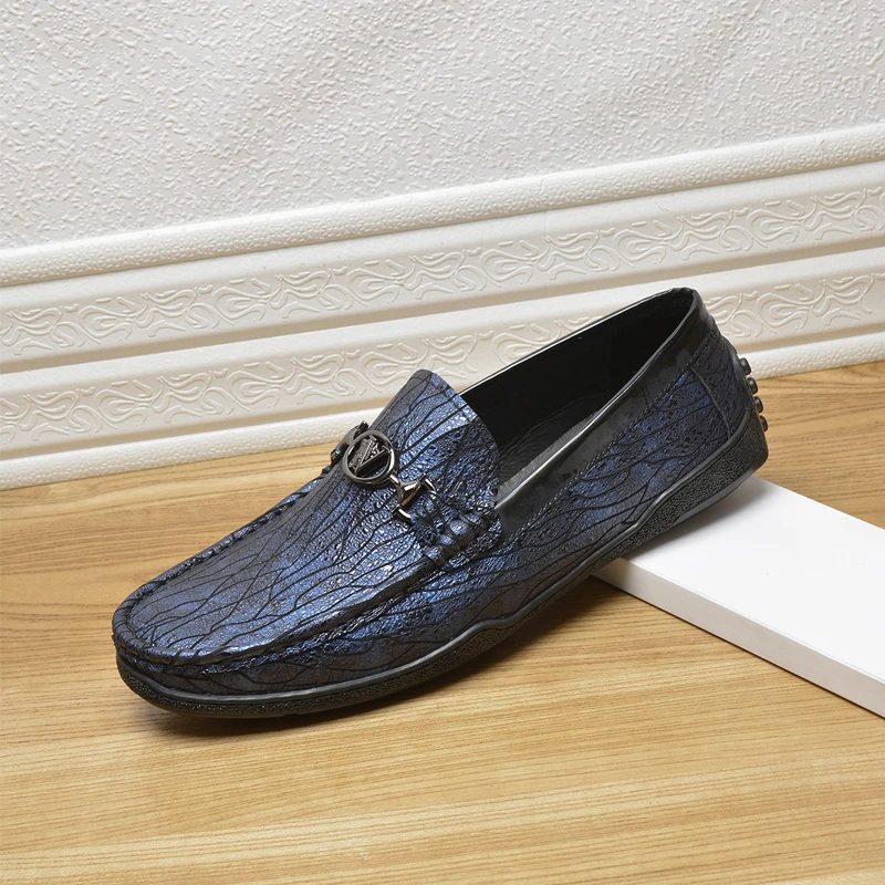 撤柜男士蓝色豆豆鞋低帮韩版软面牛皮乐福鞋一脚蹬百搭透气男皮鞋