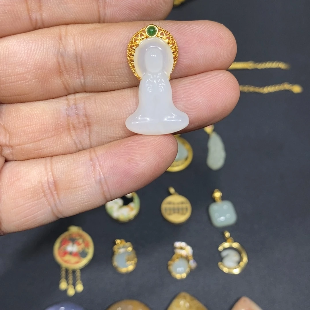 和田玉银S925镀金镶嵌颈饰