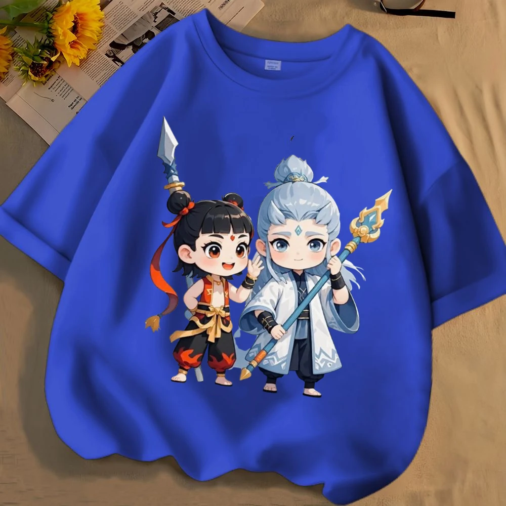 哪吒闹海敖丙夏季纯棉男女小中儿童短袖新款圆领宽松休闲上衣t恤