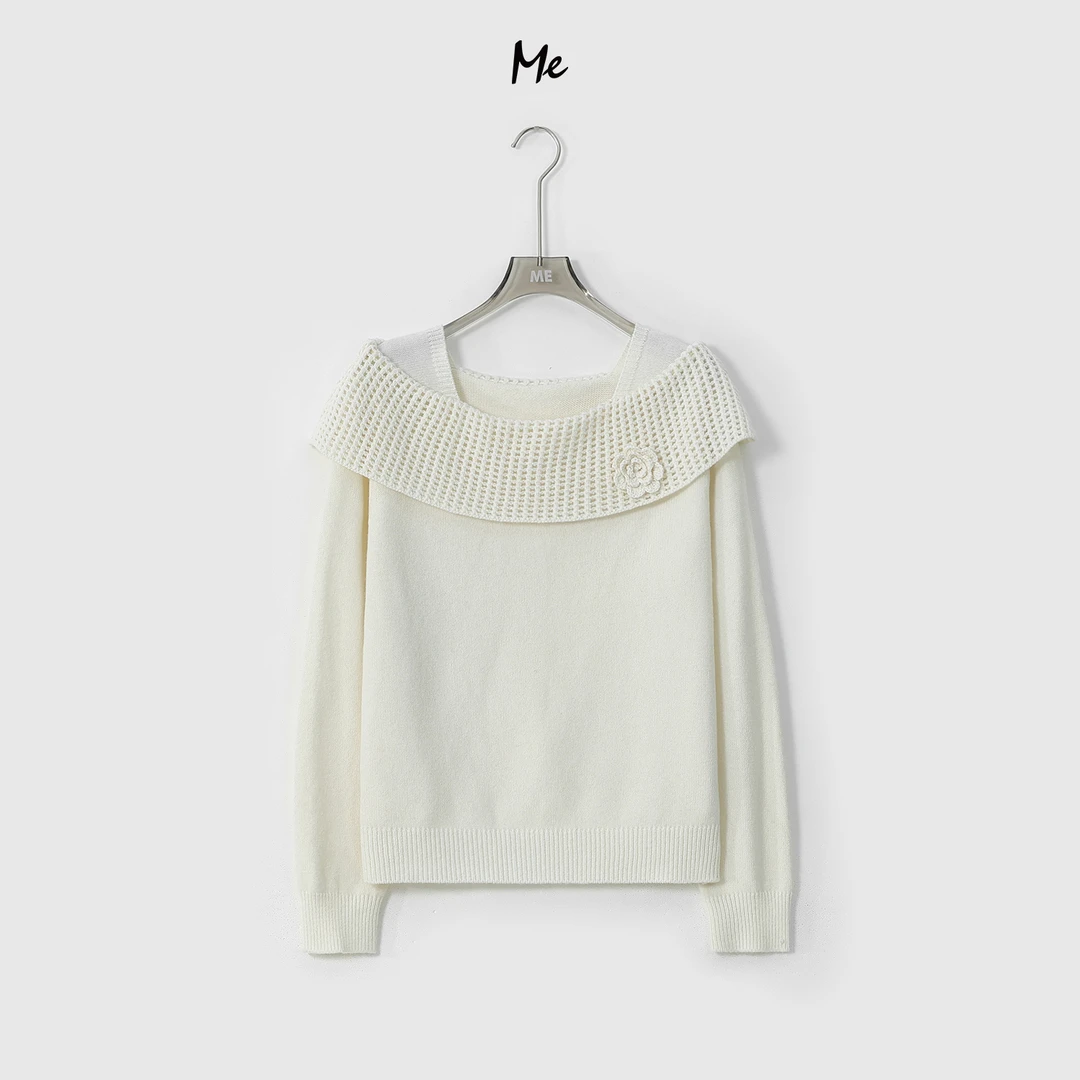 ME【玫瑰船】超细美利奴绵羊毛手工勾花时尚百搭针织毛衣MESA5492