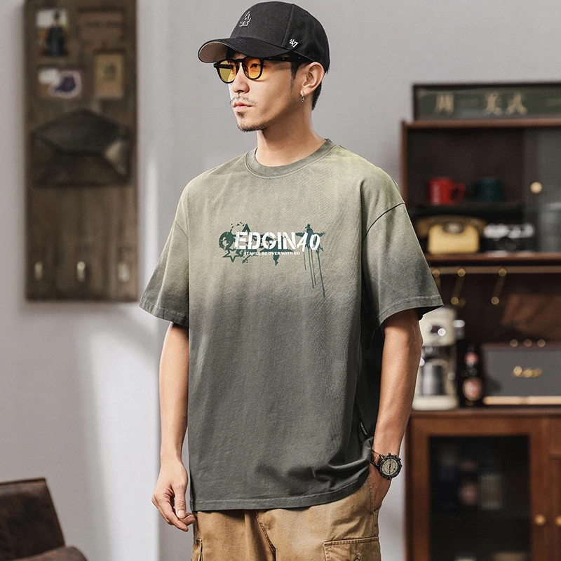 大码男装T3619春夏新款纯棉洗水渐变潮流印花短袖110斤-280斤可穿