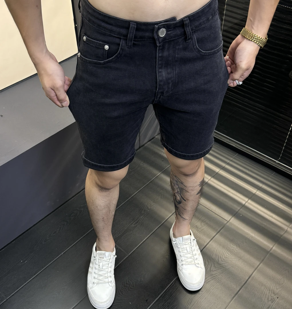 夏季简约高弹力黑灰色百搭牛仔五分裤男士修身款短裤时尚百搭1801