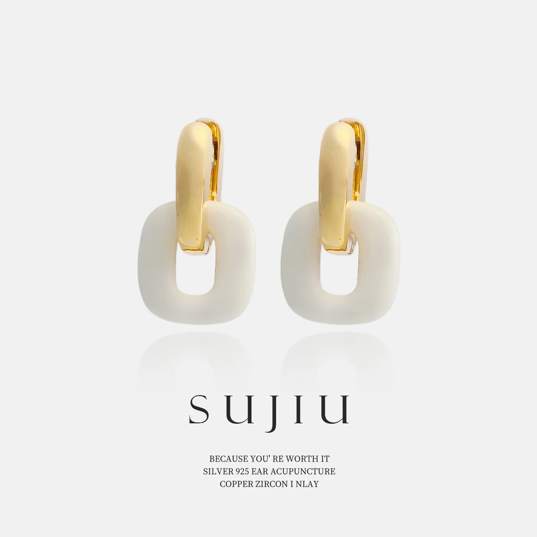 铜合金耳饰 SUJIU 925银针【白桥往事】白色气质耳钉耳环耳坠7349