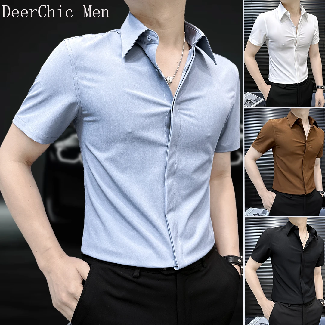 极简风纯色短袖衬衫男款爆款2025新款夏季薄款休闲百搭衬衣男上衣