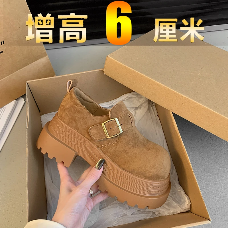 6cm厚底复古勃肯鞋女2025春季新款小个子增高乐福鞋单鞋子博肯鞋