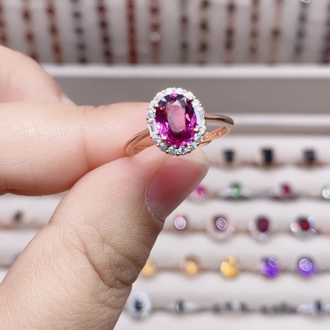 石榴石戒指银S925镶嵌戒指