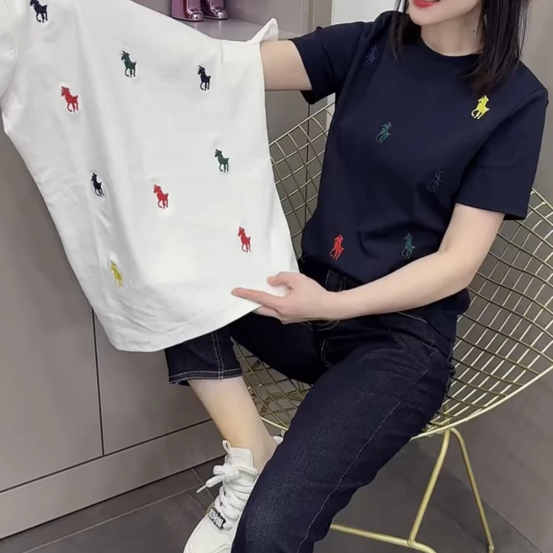 1110常规款刺绣圆领短袖T恤潮流半袖网红韩版百搭上衣女春夏新款