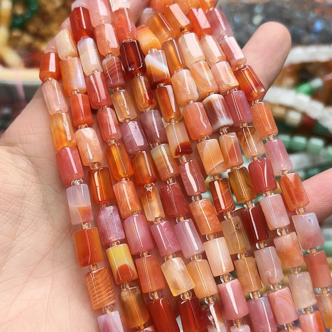 玛瑙/玉髓未镶嵌珠宝半成品7×10红玛柱子一条
