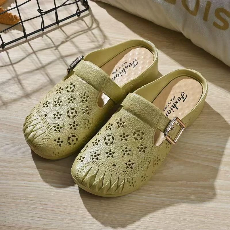 舒适中年妈妈夏季平跟防滑包头洞洞拖鞋可家居外穿女士拖