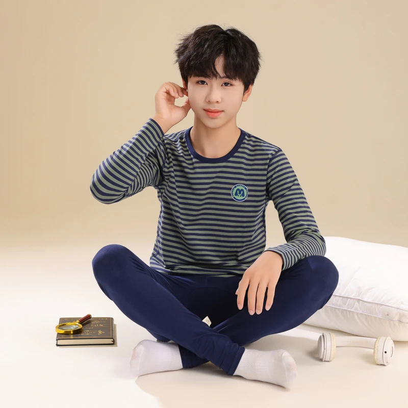 青少年秋衣秋裤套装初中高中学生莱卡棉打底保暖内衣男孩衬衣衬裤