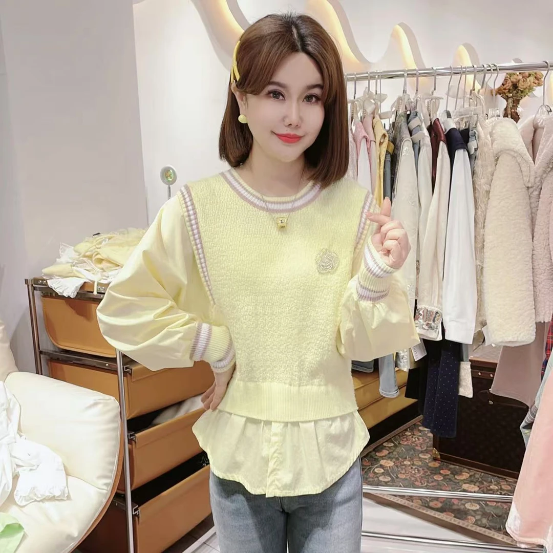 闺蜜精品100709【巷雨秋】针织拼接衬衫