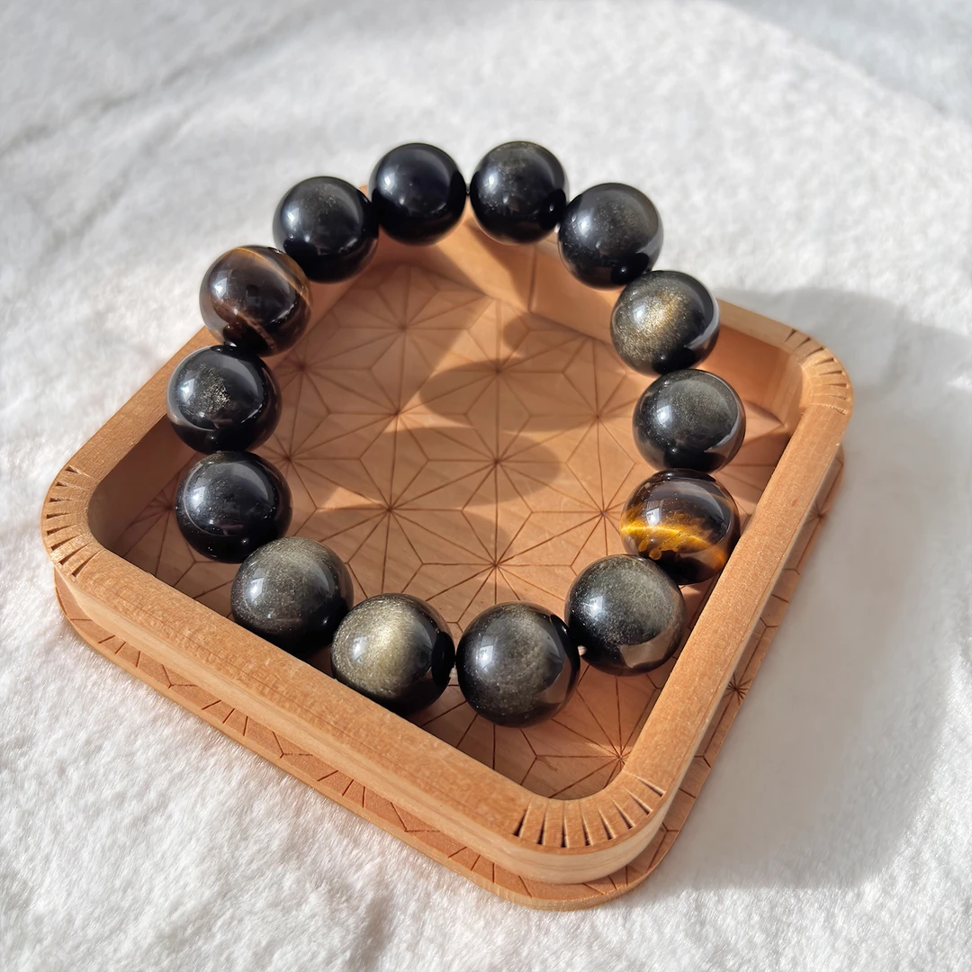 【招聚守】特级16mm金曜石黄虎眼虎睛石男士时尚单圈手串 YM0025