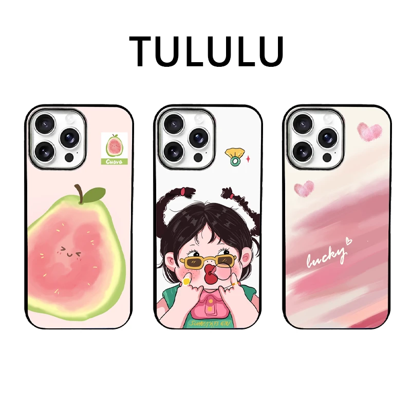 新款粉色芭乐适用苹果手机壳亚克力iphone16小众黑框手机壳