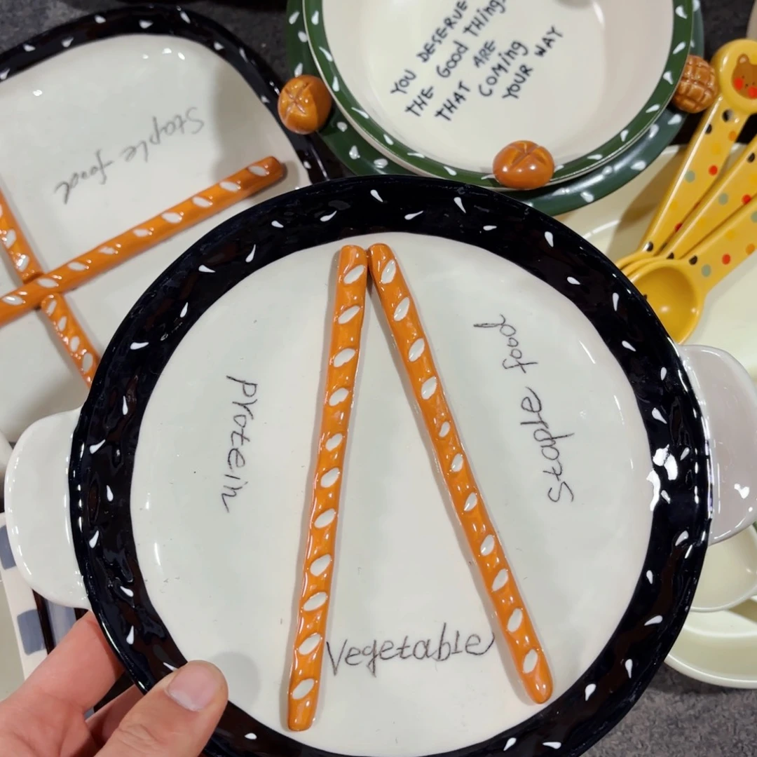 陶瓷牛角包双耳八寸早餐盘