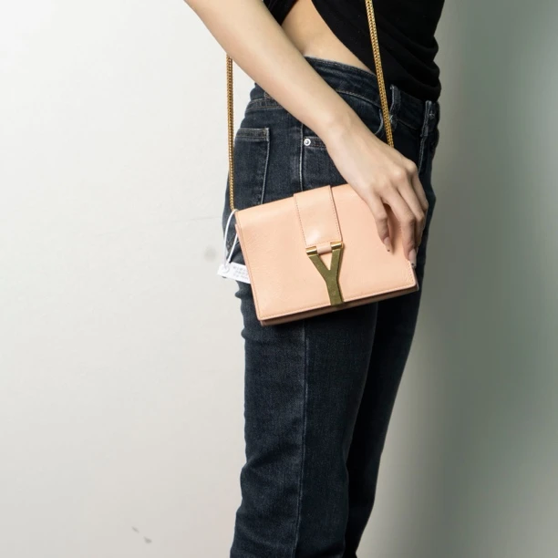 95新 YSL/圣罗兰 肉桂粉Y字扣斜挎包/单肩斜挎/17