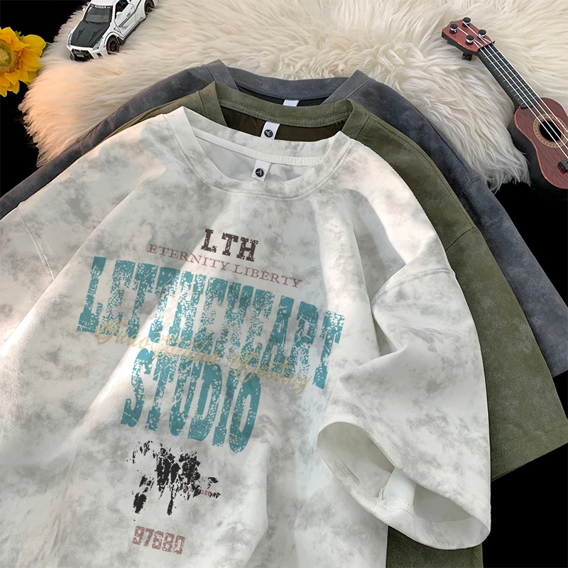 短袖男t恤夏季新款扎染脏脏重磅上衣cleanf服高级感潮牌美式体恤