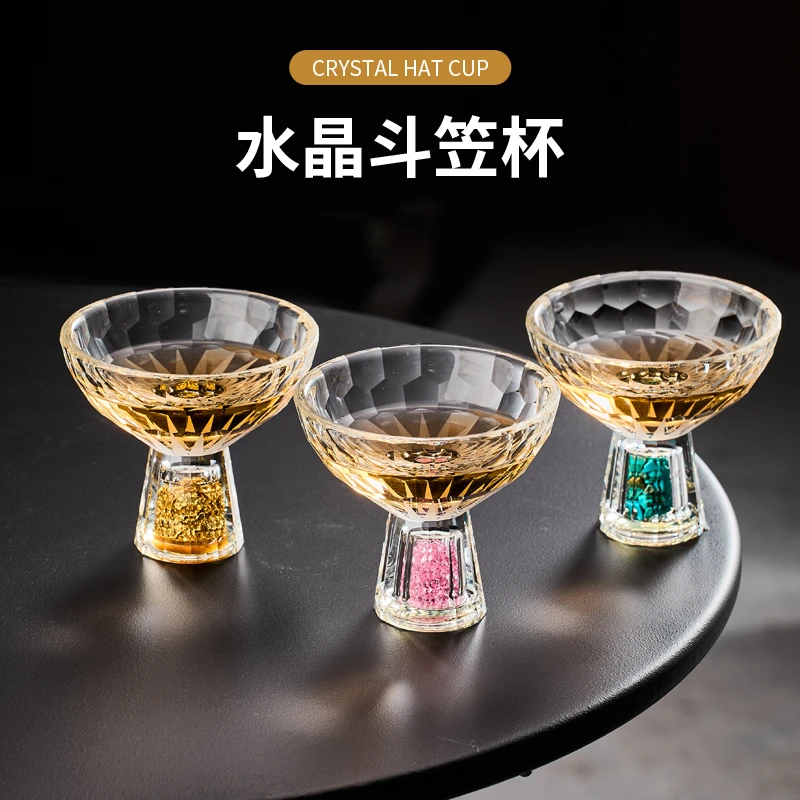 24K金箔水晶主人杯单杯斗笠杯高档防烫功夫茶杯喝茶专用品茗杯