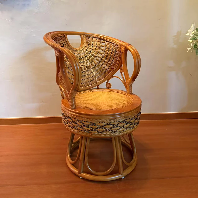 天然真藤转椅三件套编织藤椅靠背椅桌椅休闲椅客厅椅子家具围椅