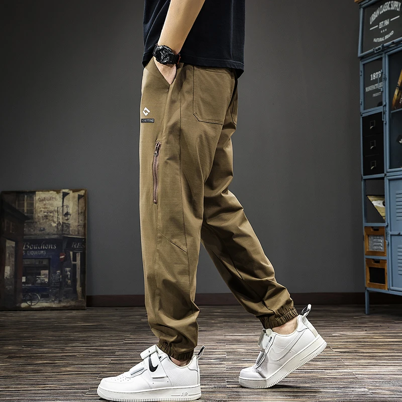 春夏纯色休闲裤男2025新款户外运动工装裤系绳宽松透气轻薄束脚裤