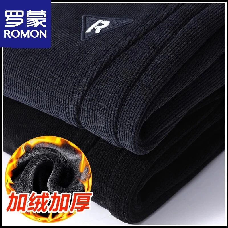 罗蒙加绒加厚重磅雪尼尔卫裤男士春秋冬季款潮牌束脚运动休闲裤子